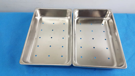 Reuse Medical Stainless Steel Surgical Instrument Tray — Durable Medical Utility Tray lot of 2 Sterilization Trays & Cases, second-hand product photo 1
