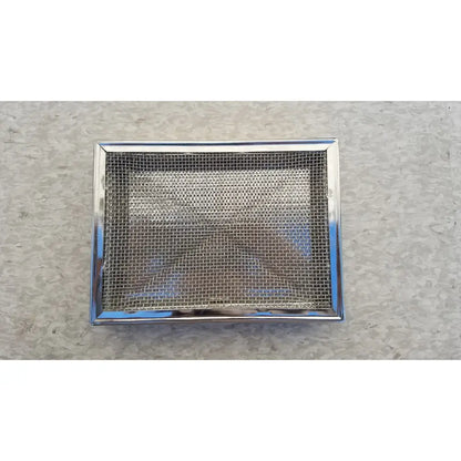 Rectangular chrome-framed stainless surgical instrument box ventilation grille with fine metal mesh for sterilization