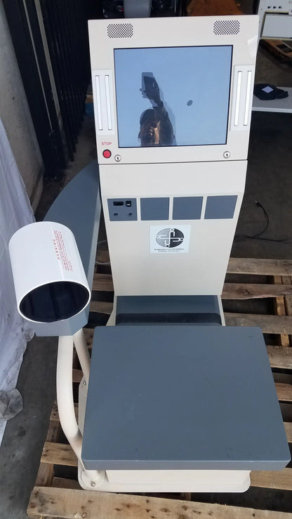 Stayhealthy SH650 beige and gray self-service health screening kiosk with touchscreen, card reader, and scanner arm