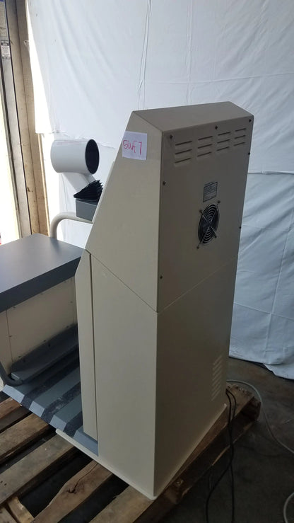Beige industrial-grade Stayhealthy SH650 self-service health screening kiosk with vented side panel and circular fan on pallets