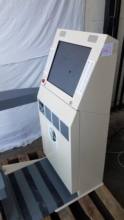 Beige stayhealthy sh650 self-service health screening kiosk with touchscreen display and speaker grilles for screening