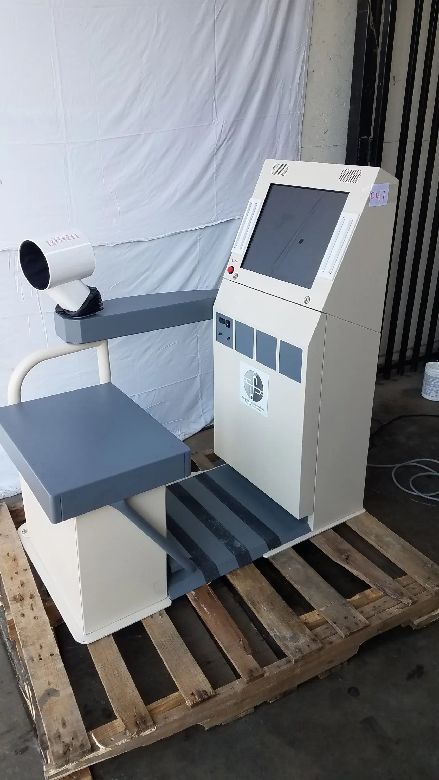 Beige and gray stayhealthy sh650 health screening kiosk with touchscreen display camera mount and control panel