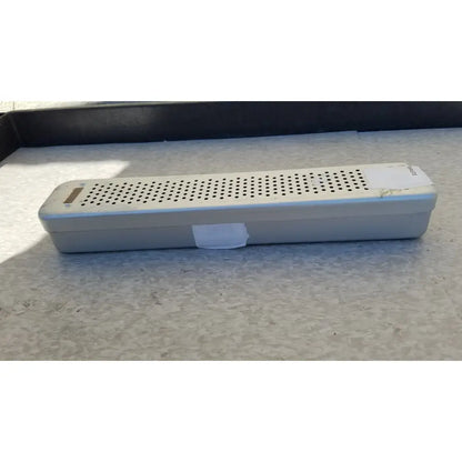 Silver rectangular steel healthcare equipment medical sterilization case tray with perforated top and rounded edges