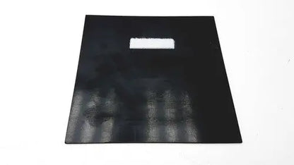 Black rectangular silicone mat with a white label designed as a fun wall sign for laser zone wall sign ahead use