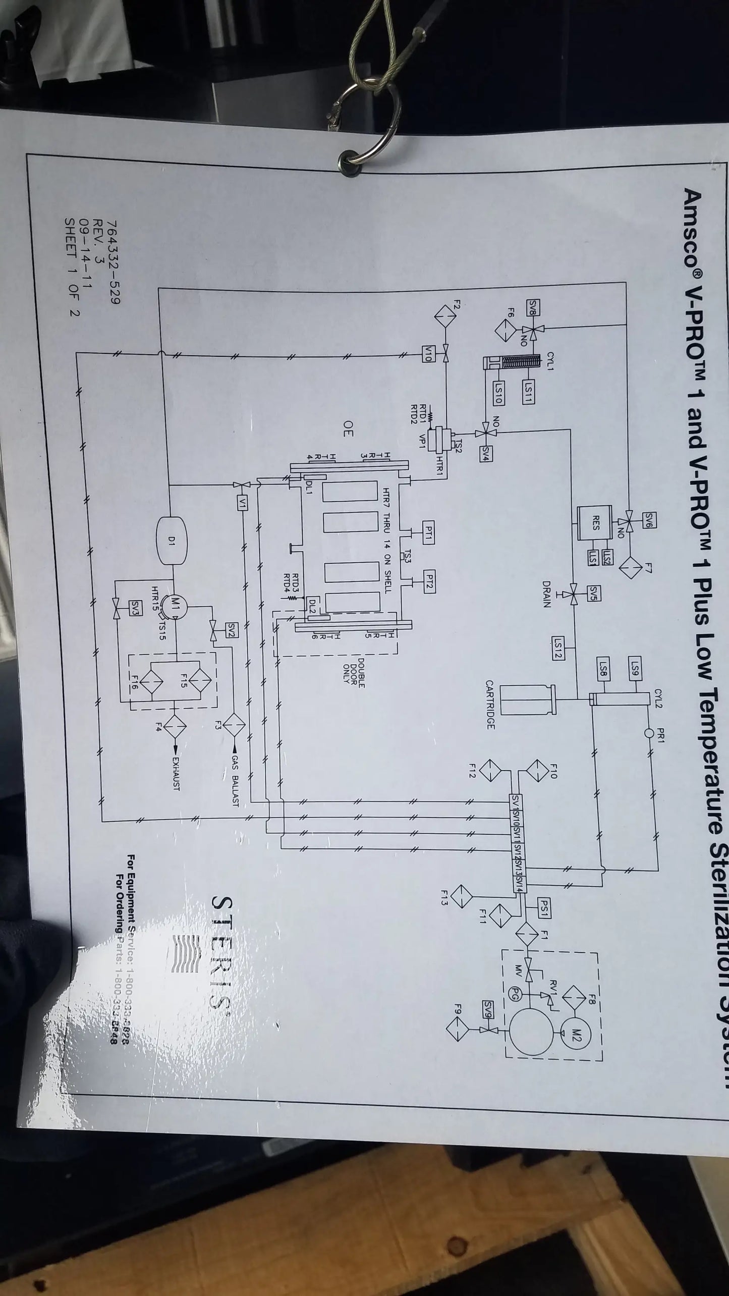 Technical schematic diagram of steris v-pro max low temperature sterilization system printed in black ink on white paper