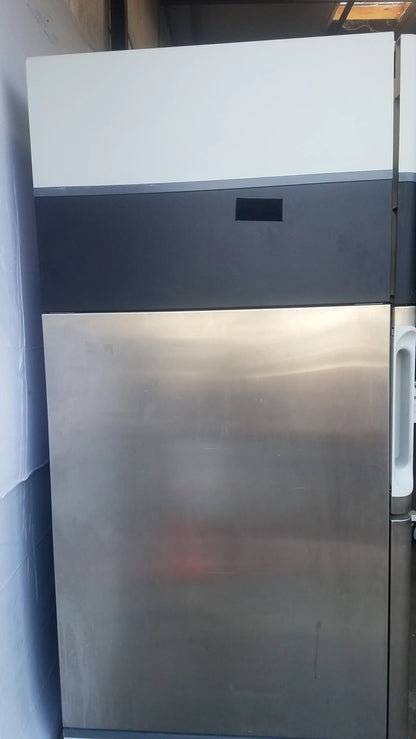Stainless steel steris v-pro max low temperature sterilization system with white and dark gray panel in front view