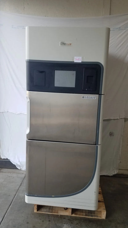 Steris v-pro max low temperature sterilization system in beige and stainless steel with digital display and control panel