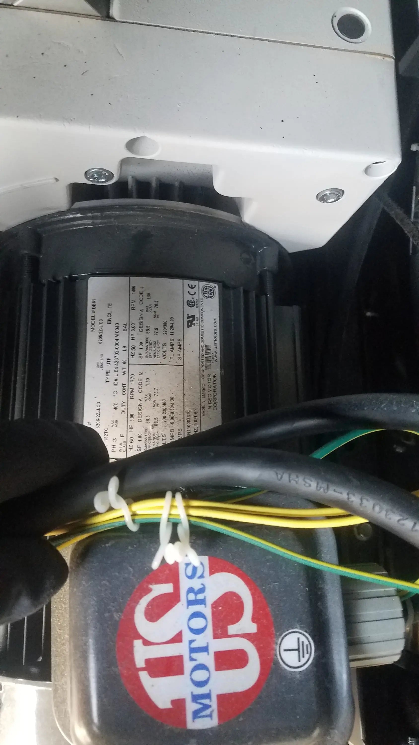 Black us motors electric motor with red and white logo in metal casing for steris v-pro max low temperature sterilization system