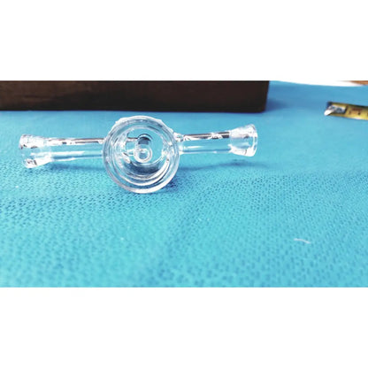 Clear glass bong with circular bowl and tapered arms featuring a borosilicate glass lab stopcock joint connector with valve