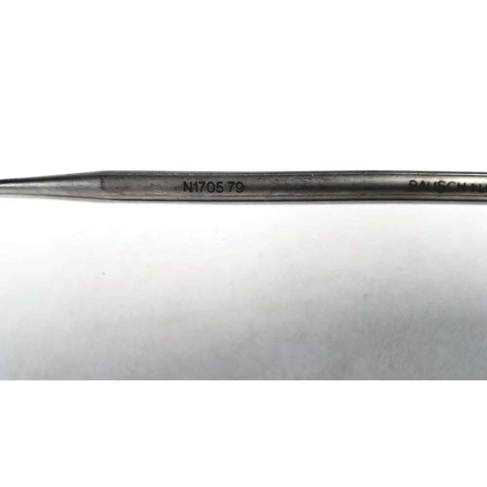 A metallic slender storz house barbara pick ent surgical instrument in stainless steel with engraved markings n1705 79