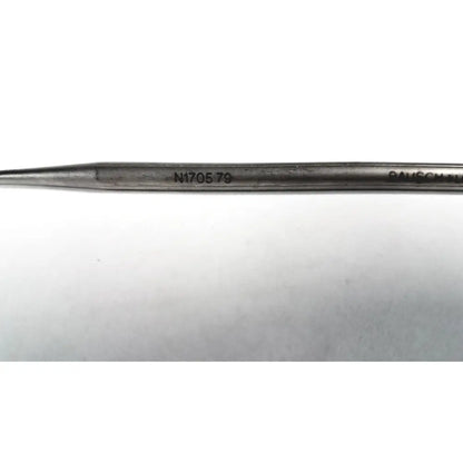 A metallic slender storz house barbara pick ent surgical instrument in stainless steel with engraved markings n1705 79