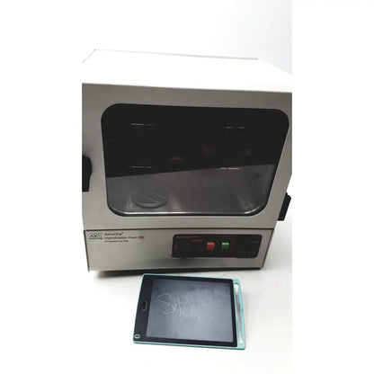 Silver stainless steel stovall affymetrix gene chip 320 hybridization oven model h010115 with black glass door and control panel