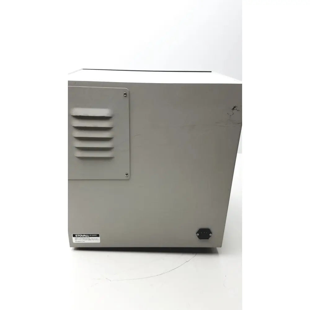 Gray metal stovall affymetrix gene chip 320 hybridization oven model h010115 back with vented panel and power inlet