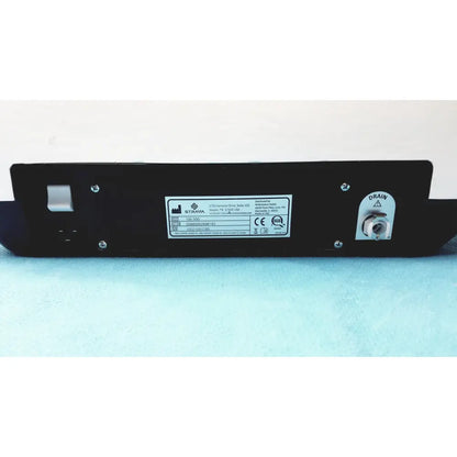Black rectangular strava splint bath water heater base with silver drain valve and specification label for straya ref 100.500