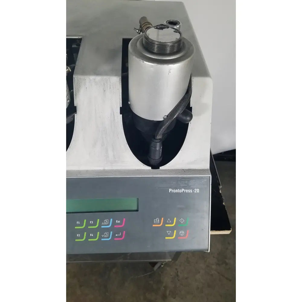 Silver struers prontopress-20 dual-cylinder metallographic specimen hot mounting machine with metallic cylinder and colorful buttons