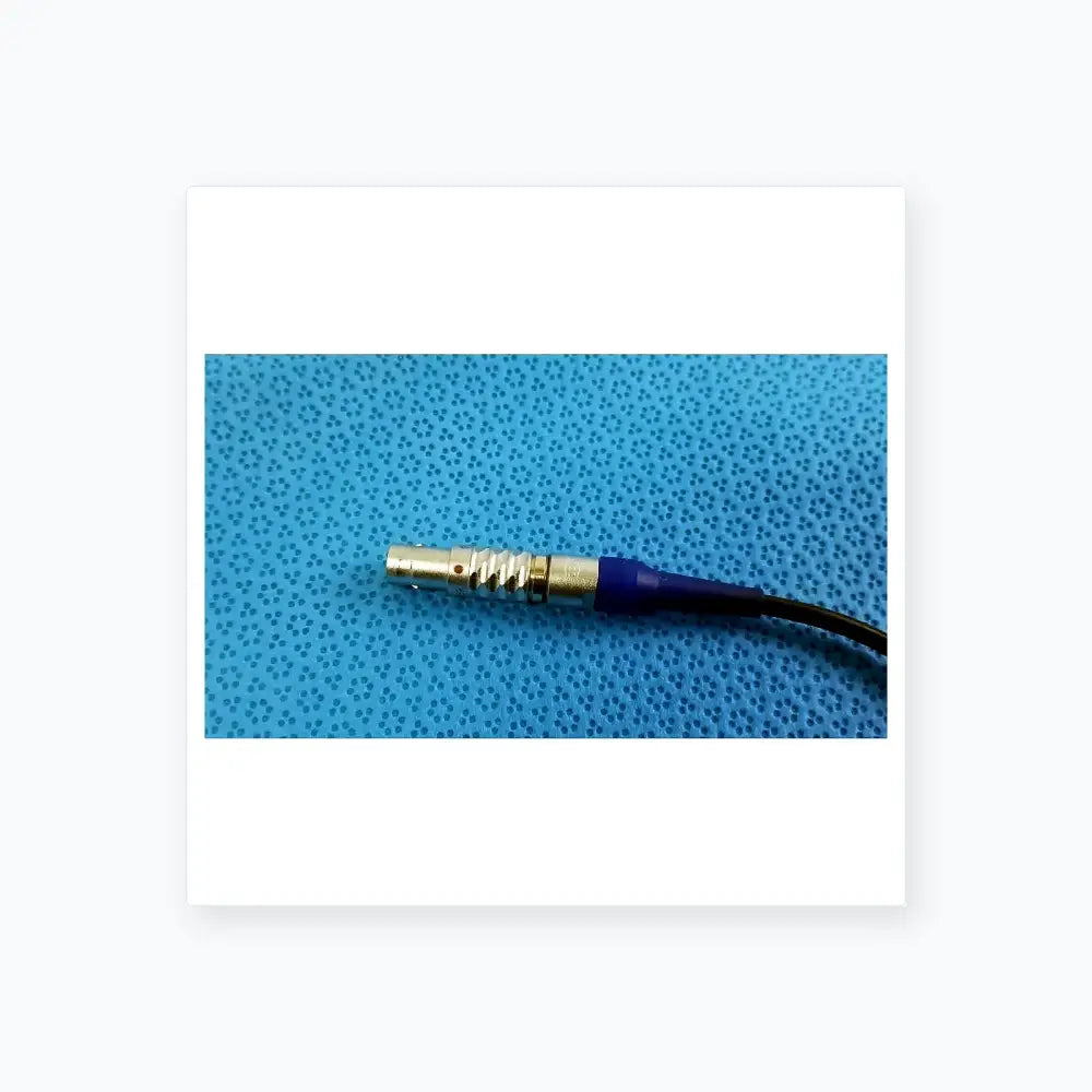 Silver-colored metallic connector with blue sleeve and black cable for stryker lightweight sterilization box medical equipment