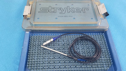 Stryker 0406-650-400 multiGen 2 surgical probe with metallic shaft blue connector and coiled cable for reuse medical equipment