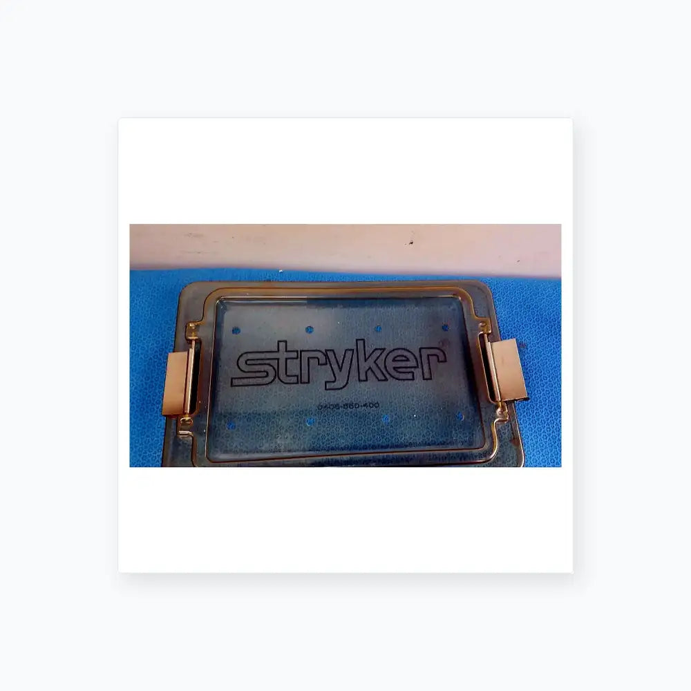Stryker 0406-650-400 MultiGen 2 sterilization box with transparent plastic medical equipment cover and metallic frame for reuse medical equipment