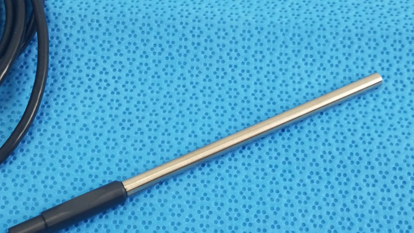 A sleek metallic electrode probe with black grip on blue surface for Stryker 0406-650-400 reuse medical equipment box