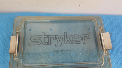 Stryker 0406-650-400 MultiGen 2 sterilization box with transparent plastic medical equipment cover and metallic frame for reuse medical equipment