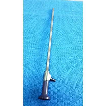 Silver precision 10mm 0° autoclavable endoscope with black handle and small side port by Stryker 0502-103-030