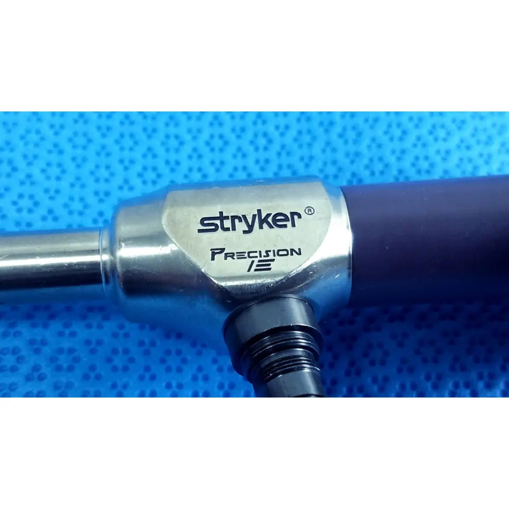 Stryker precision 10mm 0° autoclavable endoscope with metallic silver body and dark purple handle for reuse medical use