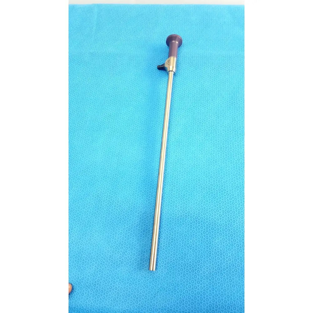 A sleek stryker precision 10mm 0° autoclavable endoscope with a purple handle and polished stainless steel shaft for reuse medical use