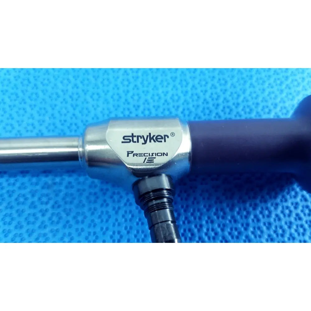 Stryker precision 10mm 0° autoclavable endoscope with metallic silver body and dark purple handle for reuse medical use