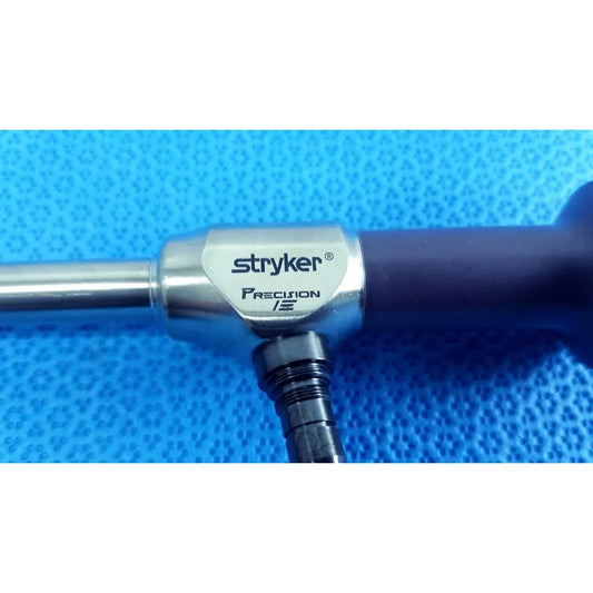 Stryker precision 10mm 0° autoclavable endoscope with metallic silver body and dark purple handle for reuse medical use
