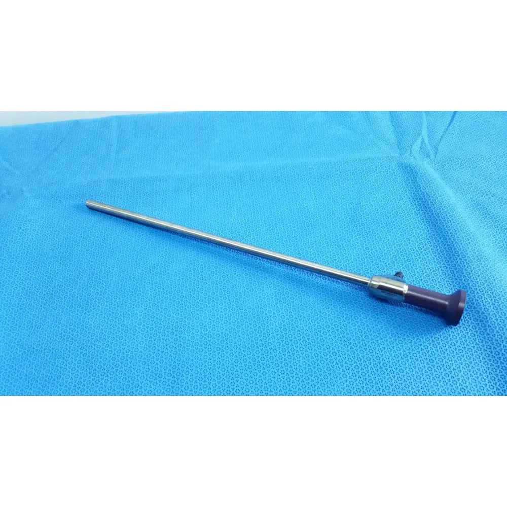 Silver surgical instrument with purple handle and metallic shaft in stryker precision 10mm 0° autoclavable endoscope