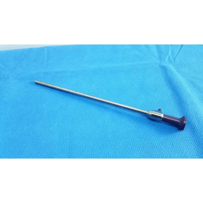 Silver surgical instrument with purple handle and metallic shaft in stryker precision 10mm 0° autoclavable endoscope
