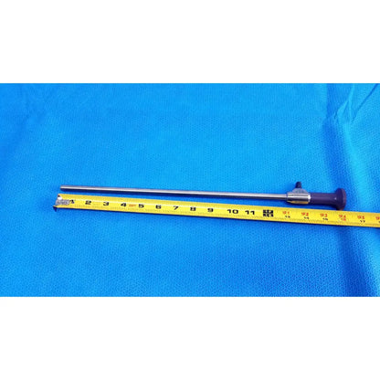 Silver stryker precision 10mm 0° autoclavable endoscope with purple handle and metallic joints on blue surface