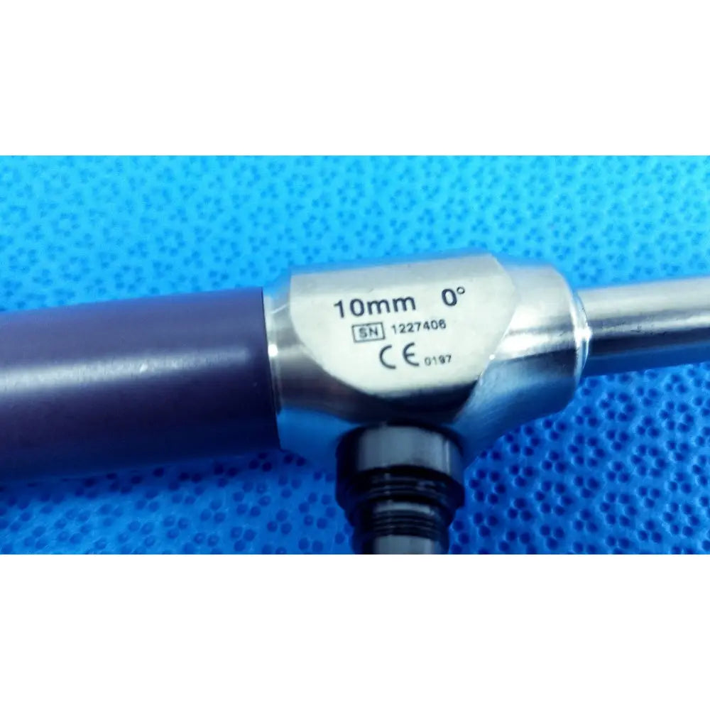 Silver metallic stryker 0502-103-030 precision 10mm 0° autoclavable endoscope with black grip and engraved specifications