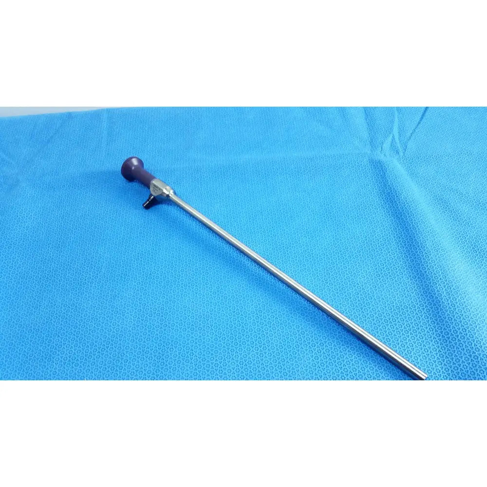 A sleek metallic stryker 0502-103-030 precision 10mm 0° autoclavable endoscope with purple ergonomic handle for reuse medical use