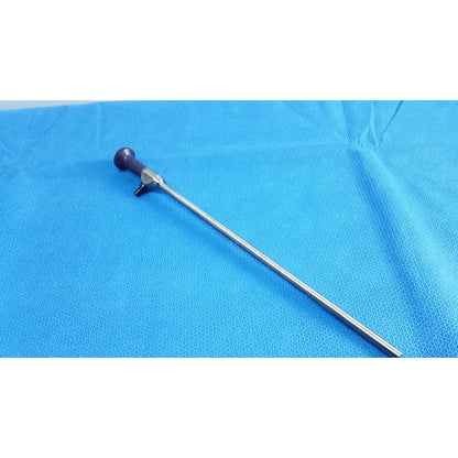 A sleek metallic stryker 0502-103-030 precision 10mm 0° autoclavable endoscope with purple ergonomic handle for reuse medical use