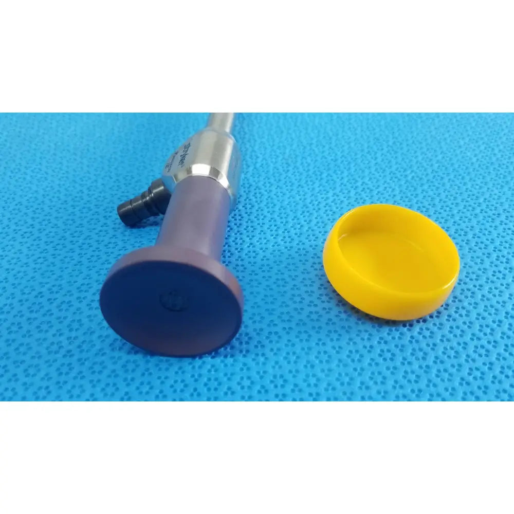 Purple and silver stryker 0502-103-030 precision 10mm 0° autoclavable endoscope with yellow cap for reuse medical use