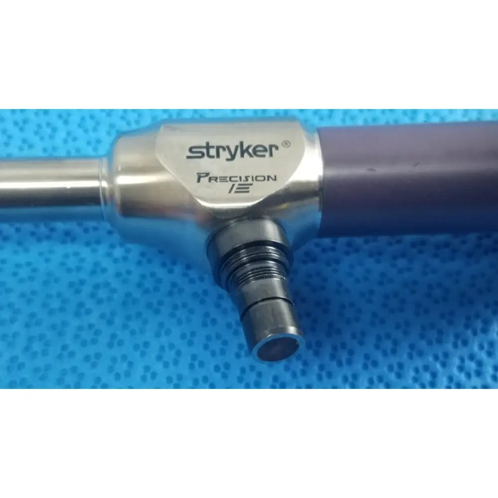 Stryker precision 10mm 0° autoclavable endoscope with metallic silver handle and dark gray grip for reuse medical use