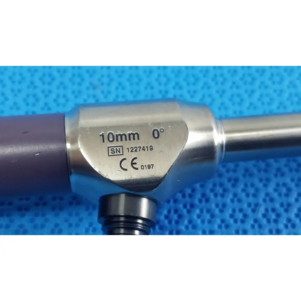 Silver precision 10mm surgical instrument with purple grip and engraved specifications for stryker autoclavable endoscope