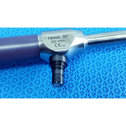 Stryker 0502-103-030 precision 10mm 30° autoclavable endoscope with metallic body purple handle and black tip