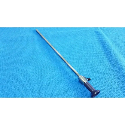 Silver surgical precision 10mm 30° autoclavable endoscope with dark purple handle and metallic joints by stryker