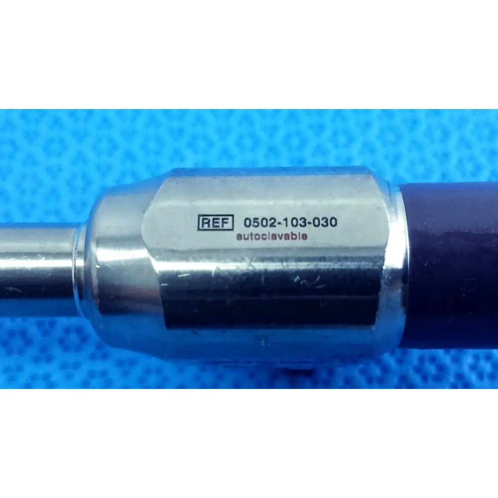 Silver metallic stryker precision 10mm 30° autoclavable endoscope with hexagonal body and black rubber grip ref 0502-103-030