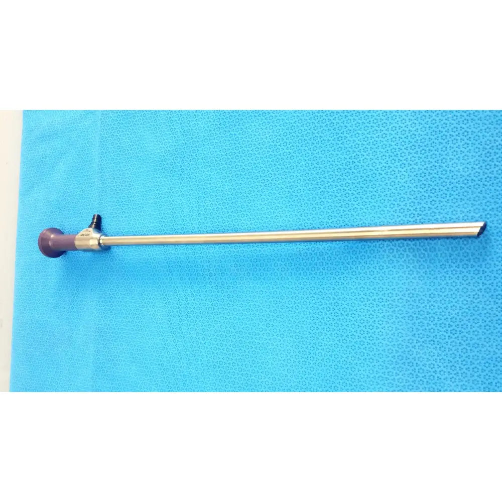 Silver surgical precision 10mm 30° autoclavable endoscope with purple-handled control knob and black tip by Stryker