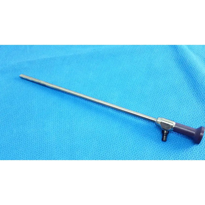 Silver stryker precision 10mm 30° autoclavable endoscope with purple handle and black connector for surgical use
