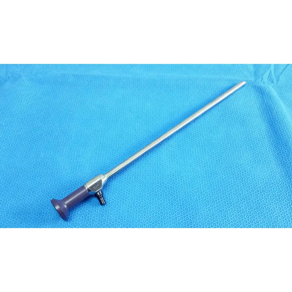 Silver surgical endoscope with purple handle and black connector precision 10mm 30° autoclavable by stryker