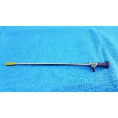 Silver stryker precision 10mm 30° autoclavable endoscope with yellow tip and purple handle metallic body engraving