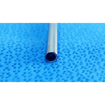 A sleek metallic ideal eyes 5mm autoclavable endoscope tube with polished silver finish and textured inner rim