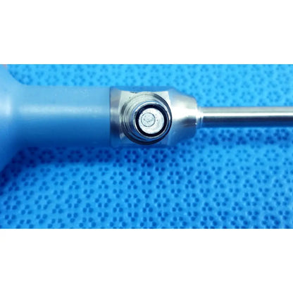 Light blue plastic handle with metallic silver joint and shaft of stryker ideal eyes 5mm autoclavable endoscope