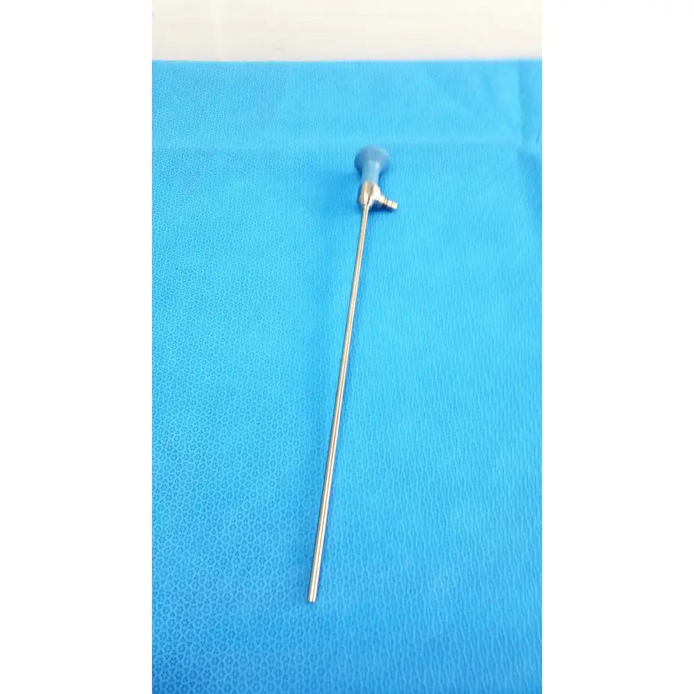 Blue-handled ideal eyes 5mm autoclavable endoscope with slender metallic shaft and small valve by stryker