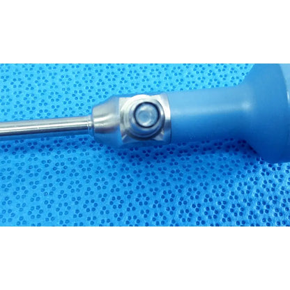 Blue plastic handle with metallic joint and stainless steel shaft of stryker ideal eyes 5mm autoclavable endoscope