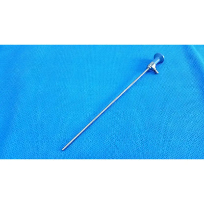 Silver surgical endoscope with blue-tipped handle and metallic shaft stryker ideal eyes 5mm autoclavable endoscope